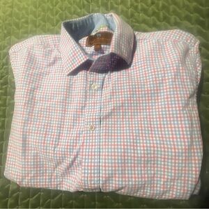 James‎ Tattersall London pink blue check long sleeve button front shirt SZ large